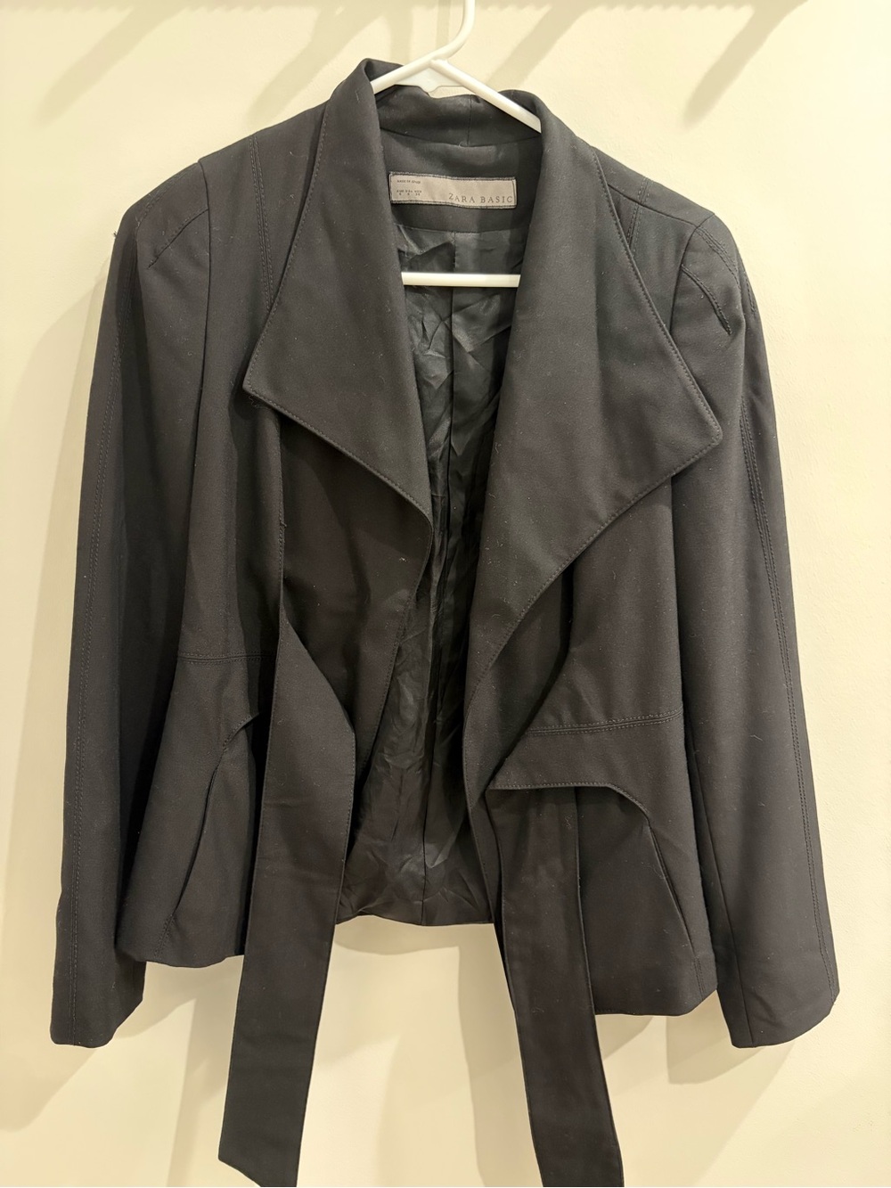 Zara Black Draped Open-Front Belted Blazer